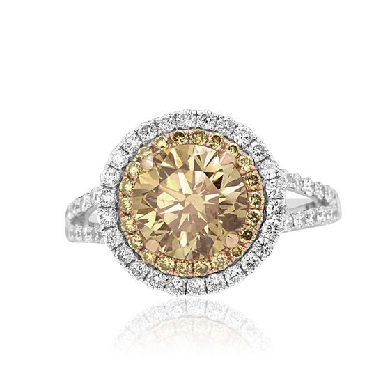 certified fancy yellowish brown diamond double halo two color