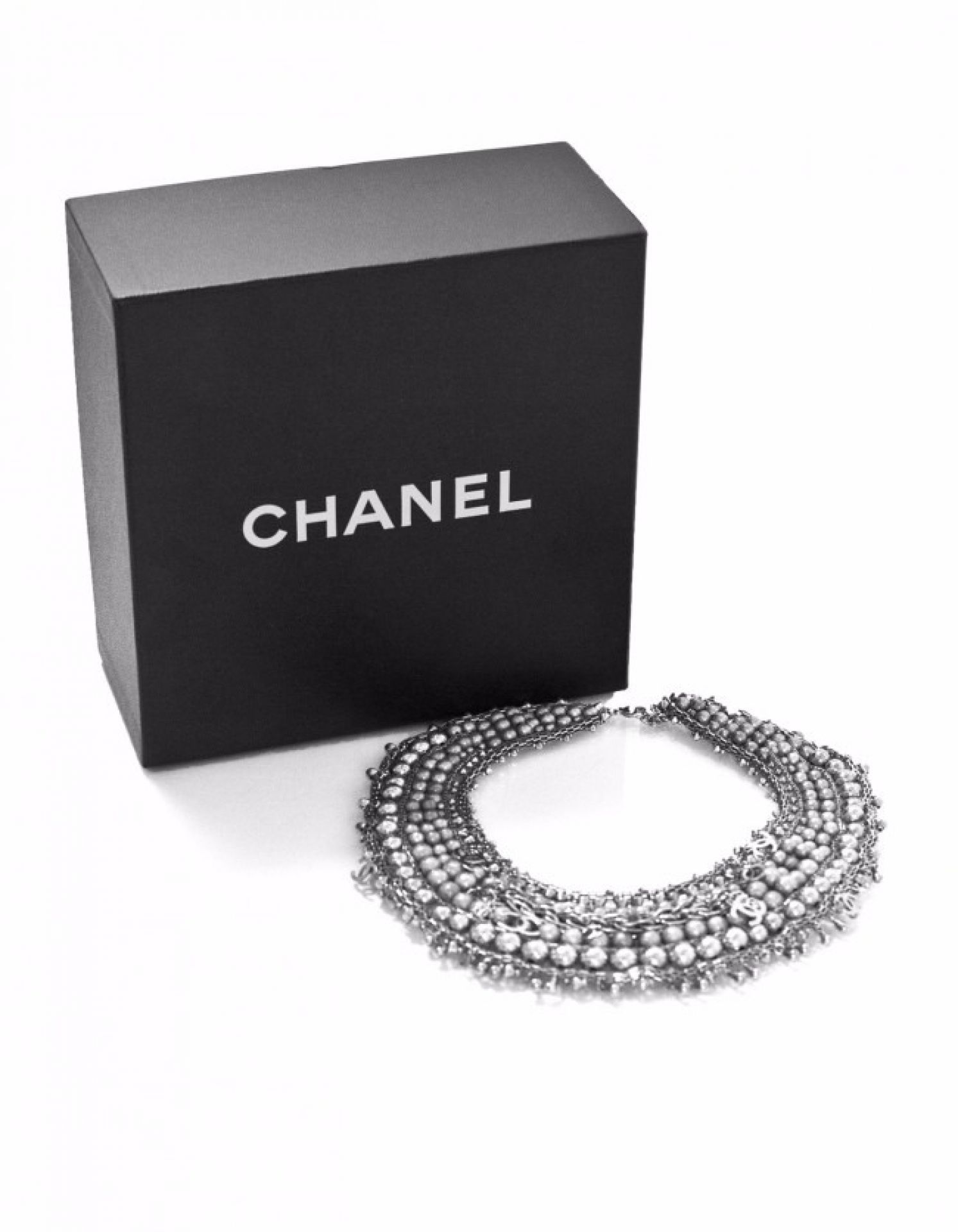 chanel paris-bombay silver beaded bib necklace