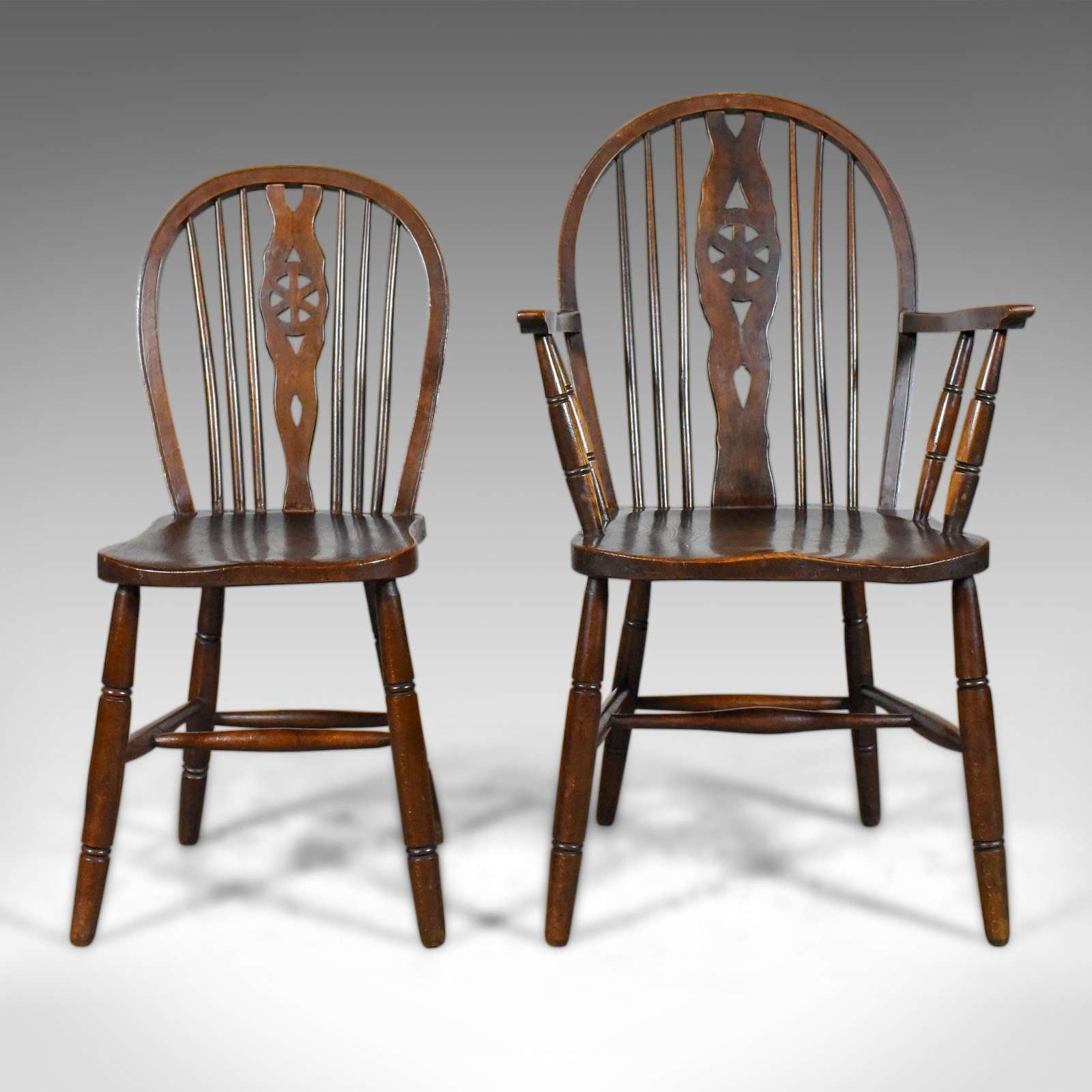 Set of Six, Antique, Dining Chairs, English, Hoop Back, Windsor