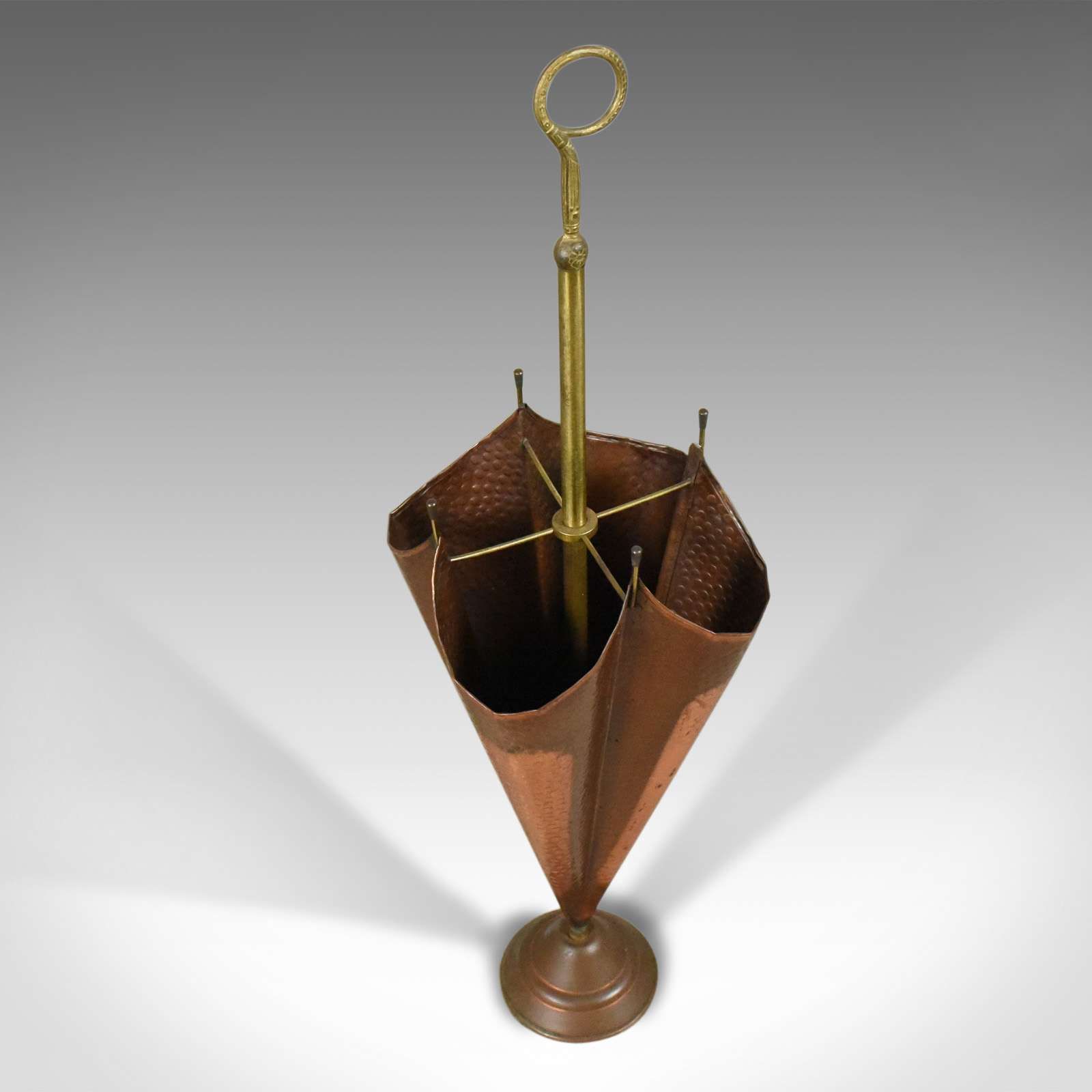 Antique Umbrella Stand in Copper and Brass, French Early 20th Century