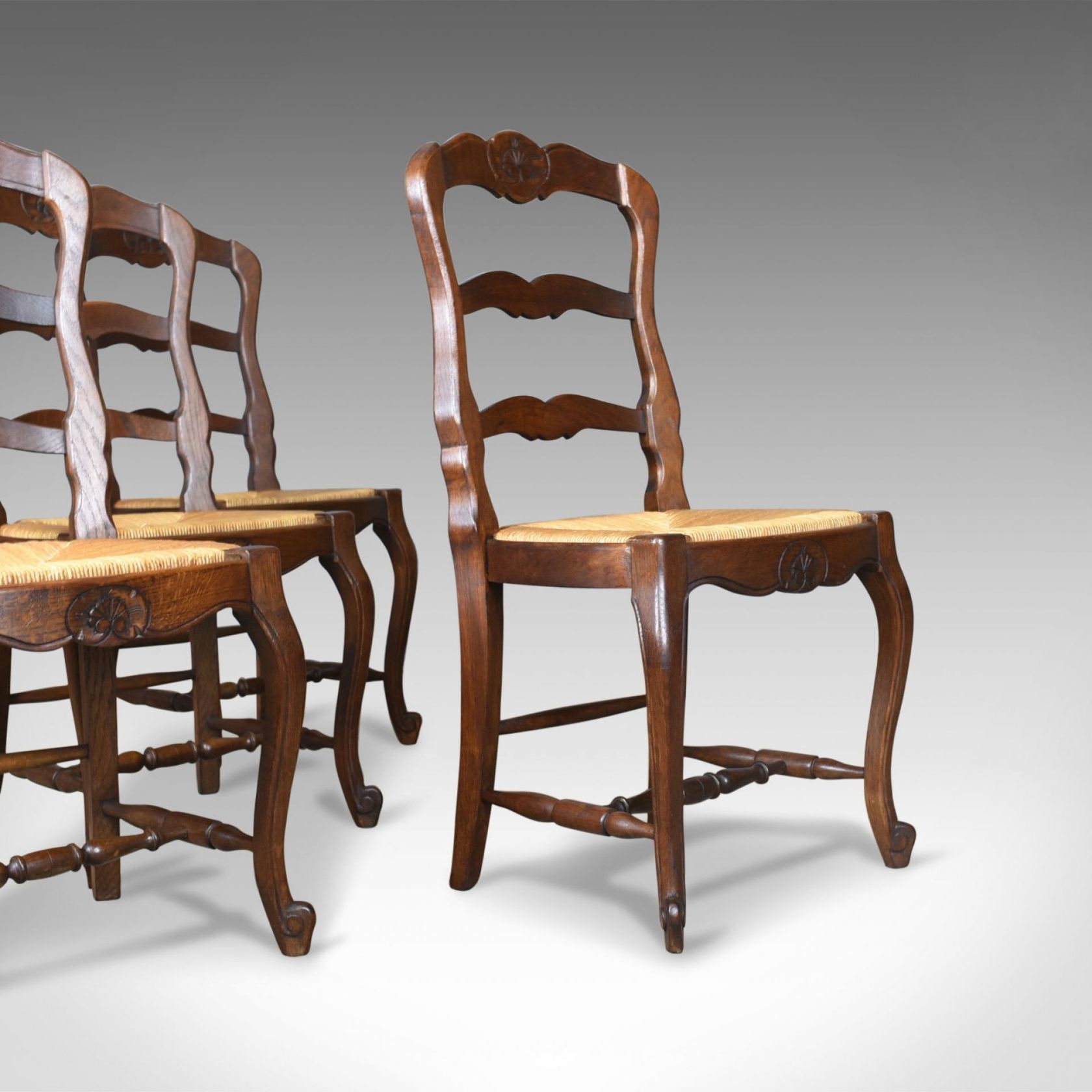 Set of Four Antique Kitchen Chairs, French Country Dining, Circa 1900