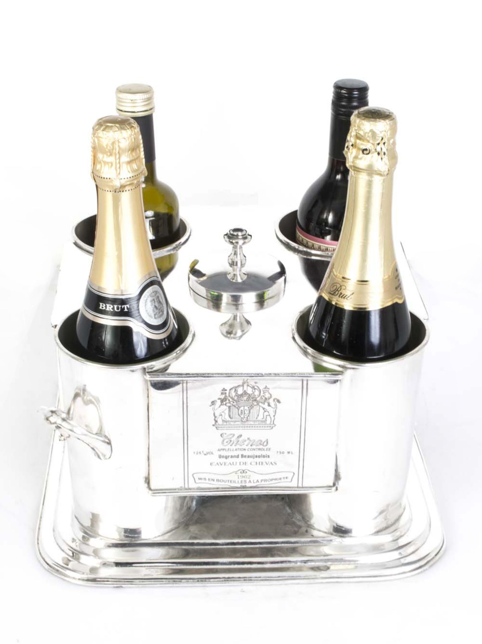 French Silver Plated 4 Bottle Wine Cooler / Ice Bucket for sale on Luxify