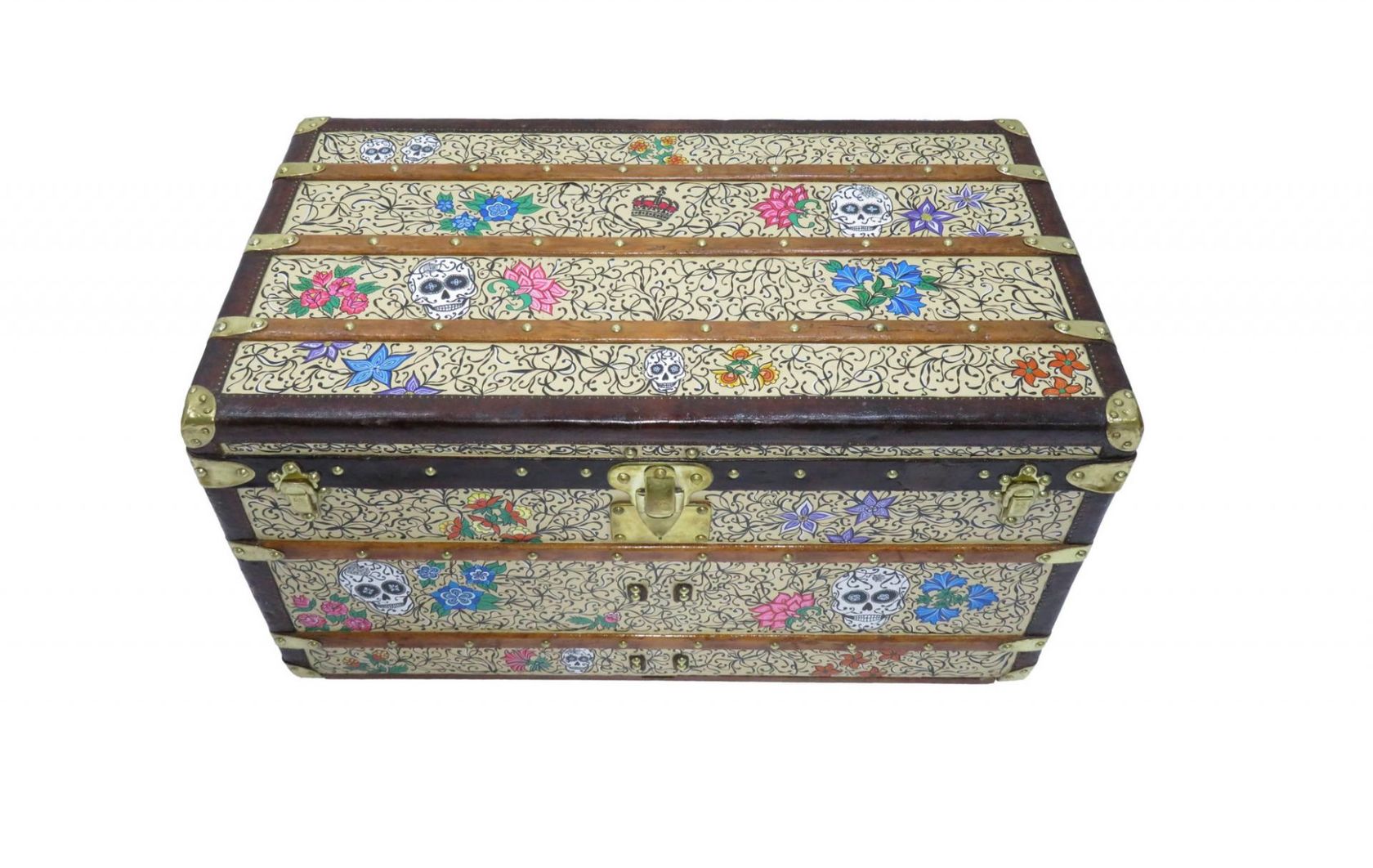 1910s Louis Vuitton Courier Trunk Hand-Painted &quot;Day of the Dead&quot; for sale on Luxify